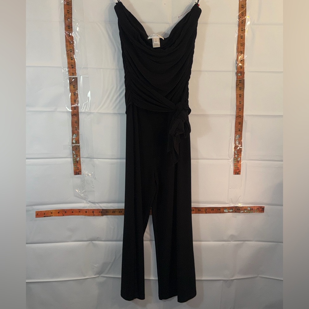 White House Black Market Black Jumpsuit (S) Ruched Wide Leg Elegant Evening - Picture 3 of 5